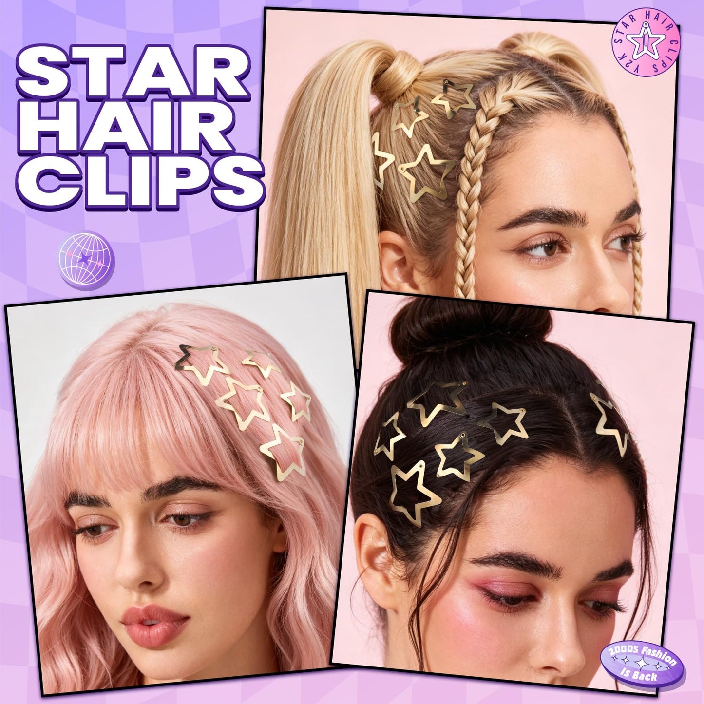 YGDZ Star Hair Clips Y2K Hair Barrettes, 20 PCS Gold 1.22" Y2K Hair Accessories, 10 PCS 1.61" Metal Snap Hair Clips for Girls Women, for Rave outfits Beauty and Personal Care YGDZ
