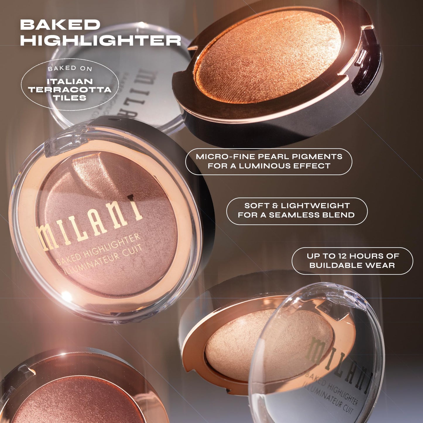 Milani Baked Highlighter - Long-Lasting Powder for Natural Radiant Glow- Buildable & Blendable Face Makeup with Lit-From-Within Finish- Vegan
