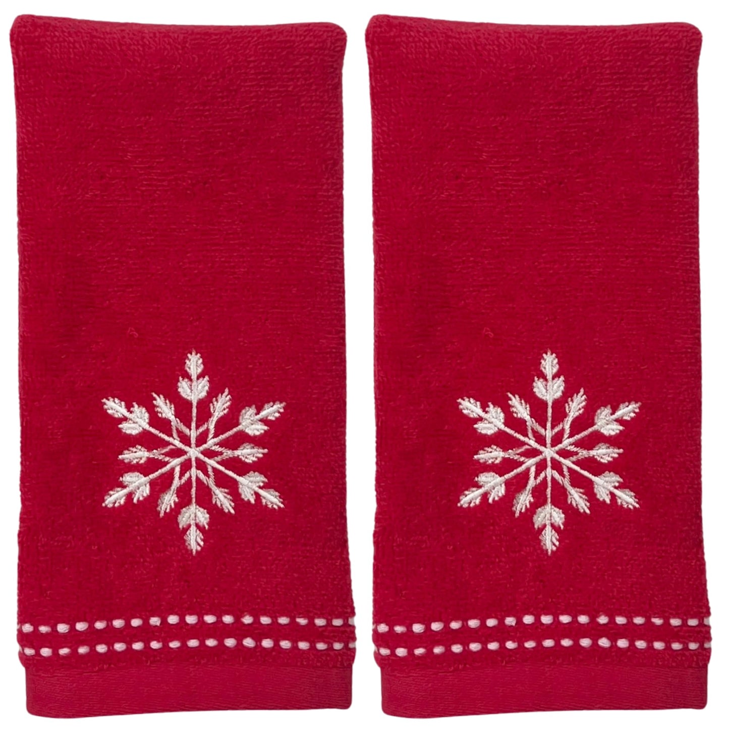 Serafina Home Christmas Bath Fingertip Towels, Red with White Embroidered Snowflake, 2 Piece Set, 12 x 18 inches, 100% Cotton,for bathrooms & Kitchens