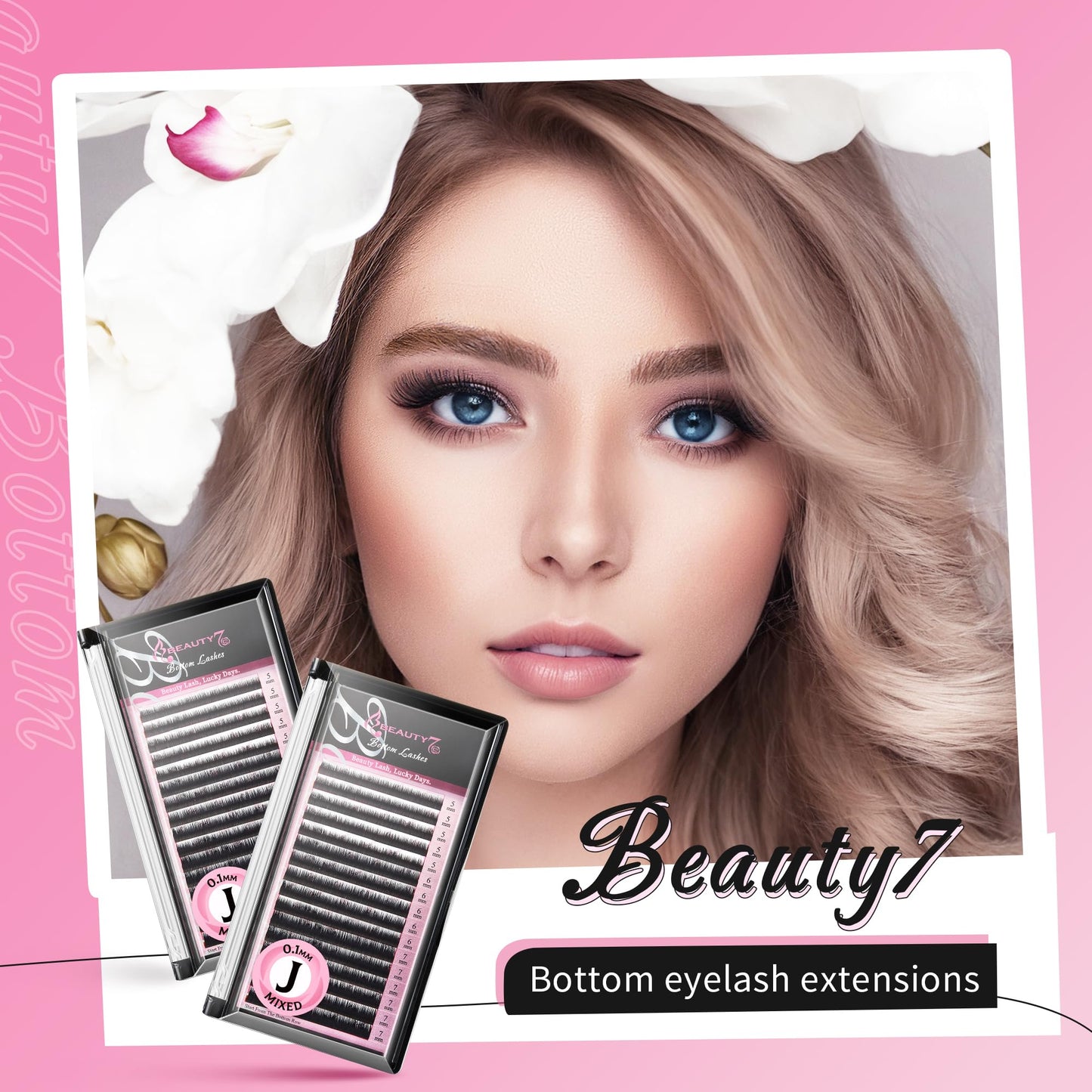 Beauty7 Mixed Volume Under Bottom Lower Individual False Eyelash Extension Tray Matte Synthetic Mink Curl J 0.1mm Thickness 5/6/7mm Length