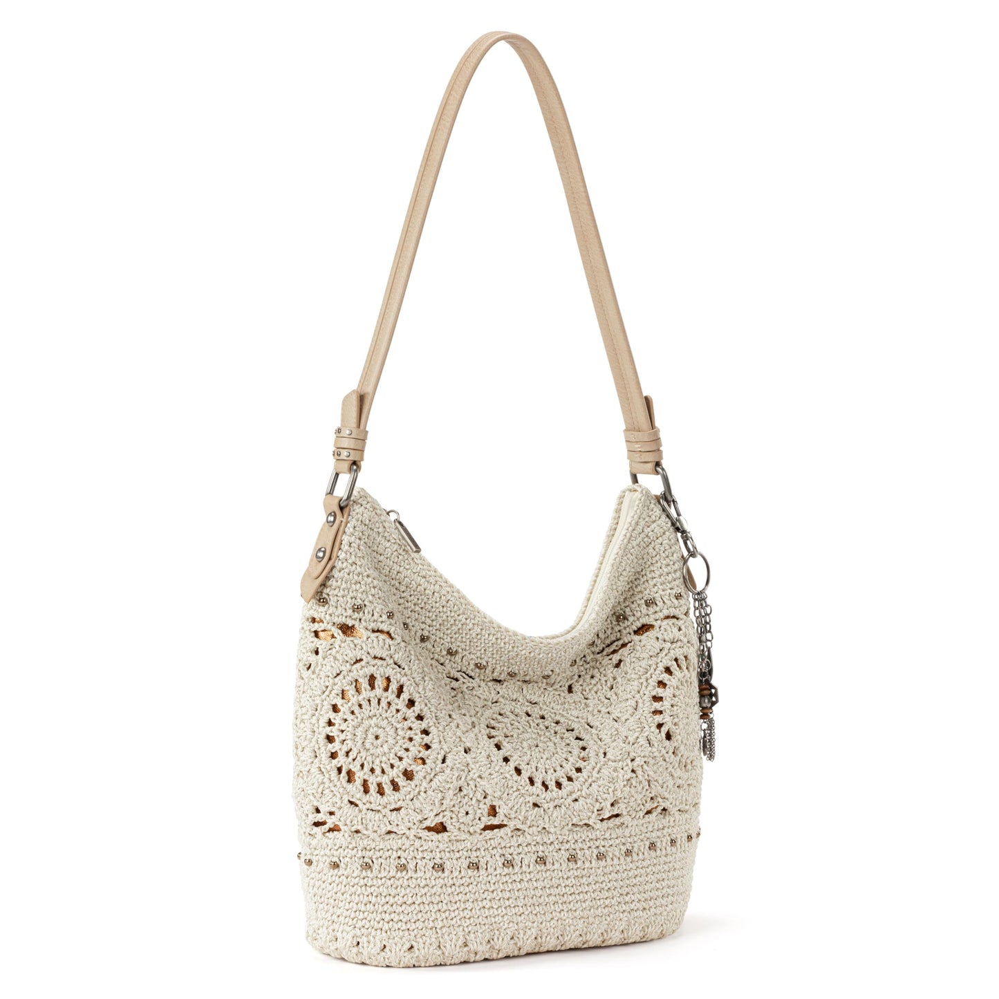 The Sak Sequoia Large Hobo Bag - Premium Leather Women's Handbag for Everyday & Travel - Designer Purse With Shoulder Bag Strap, Zipper Closure and Pockets - Natural Medallion