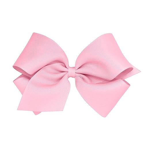 Wee Ones Girls' Plain Wrap Classic Grosgrain Hair Bows on a WeeStay No-Slip Hair Clip, Handmade, King, Pearl Pink