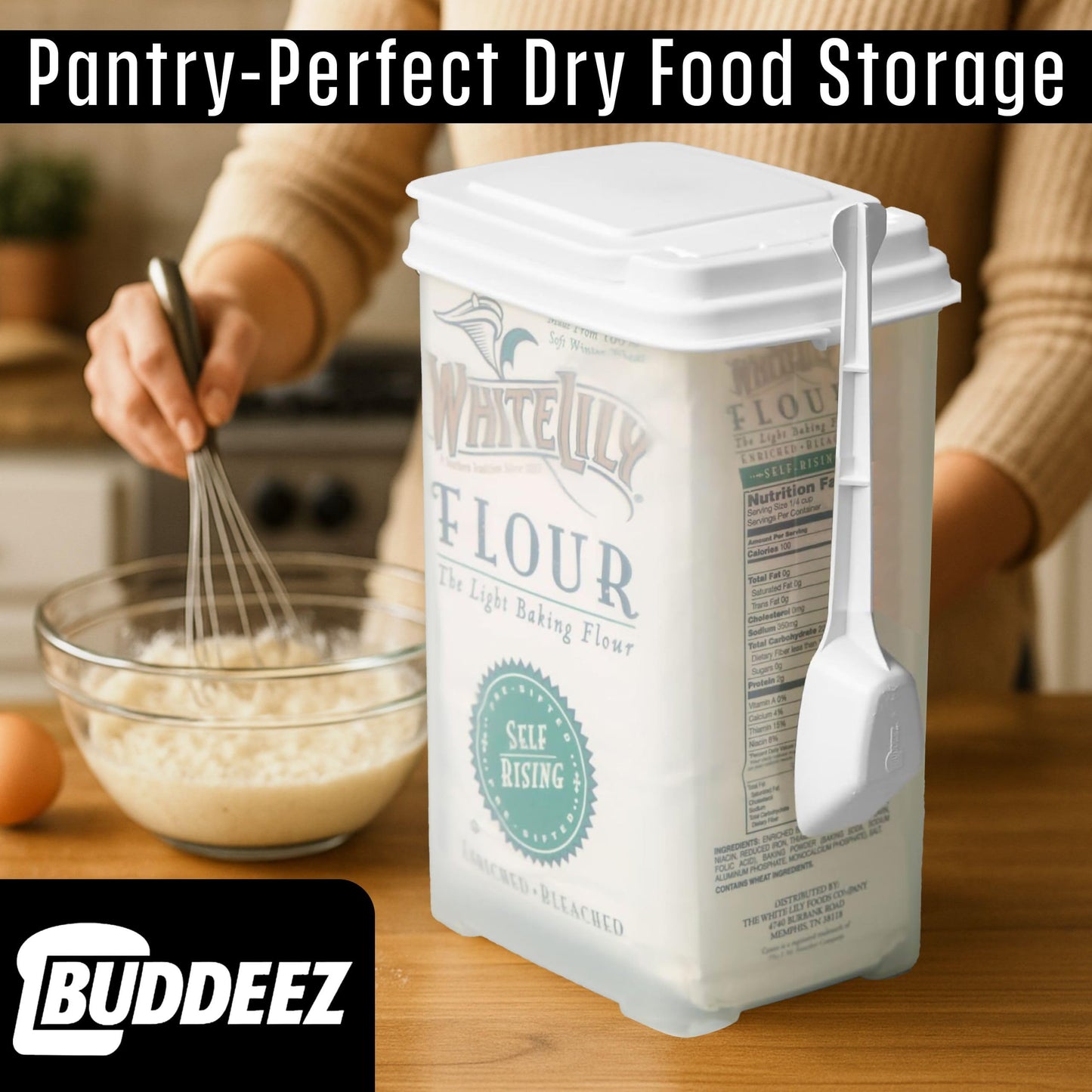 Buddeez Flour and Sugar Container - 3.75 Quart All Purpose Kitchen Organization and Storage Unit, Large Food Storage Container For Kitchen…