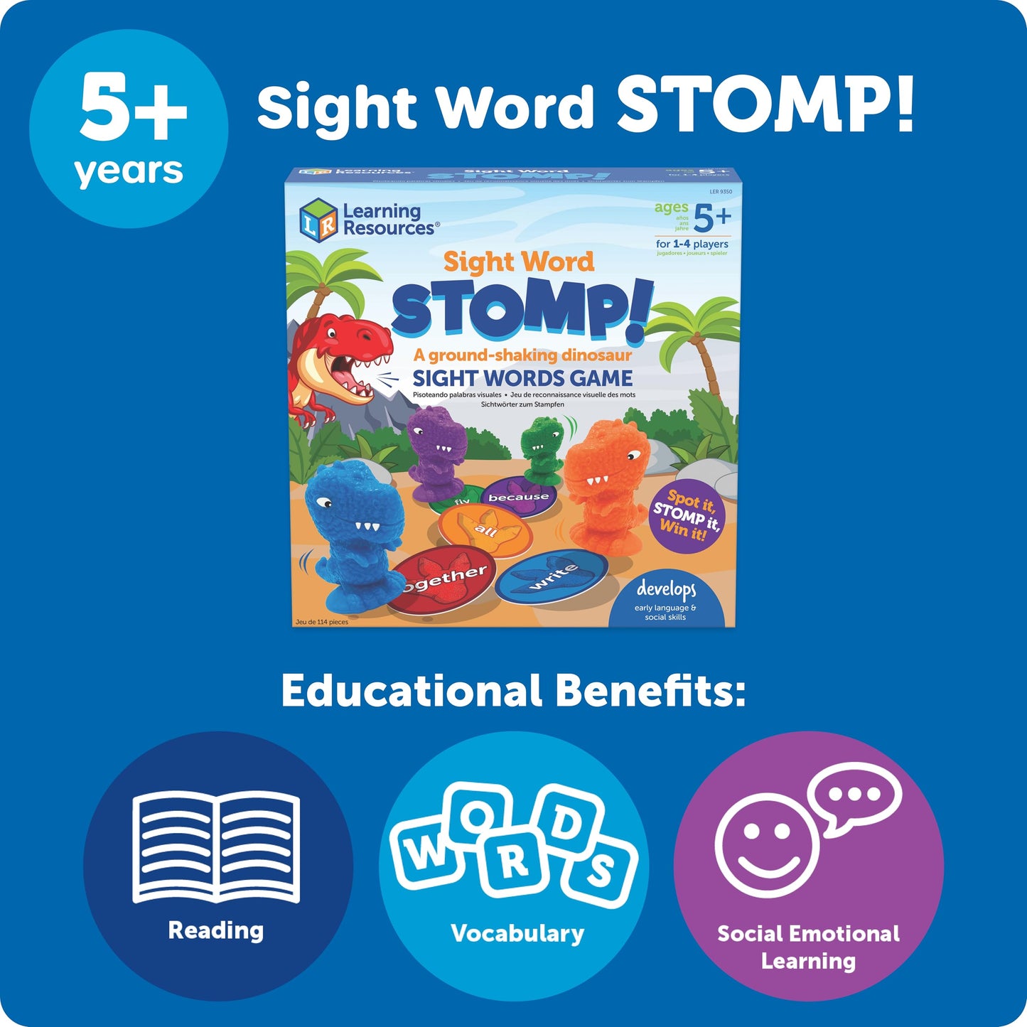 Sight Word Stomp!, Educational Indoor Games, Preschool Alphabet ,Toddler Brain Toys, Toddler Preschool Learning, 114 Pieces, Age 5+