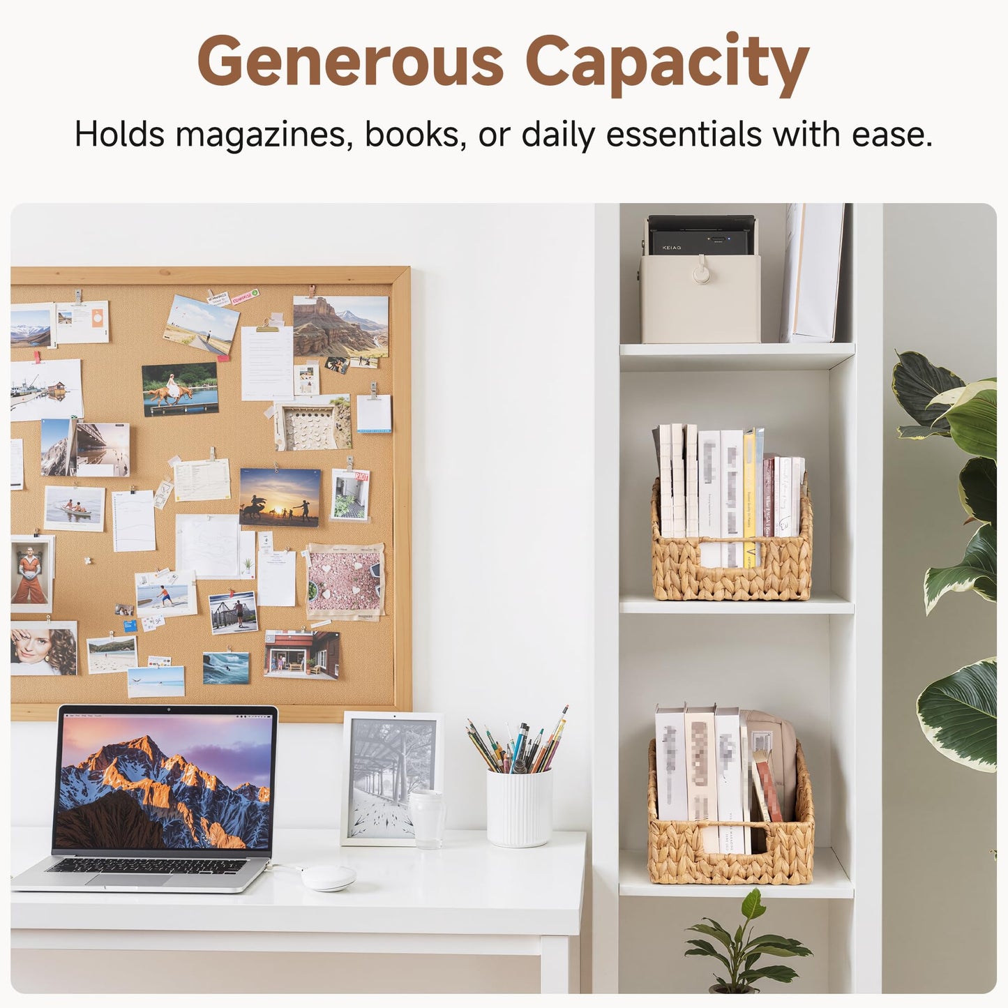 StorageWorks Pantry Baskets for Organizing, Wicker Basket with Built-in Handles, Handwoven Wicker Storage Baskets, Water Hyacinth for Shelves, 2 Pack