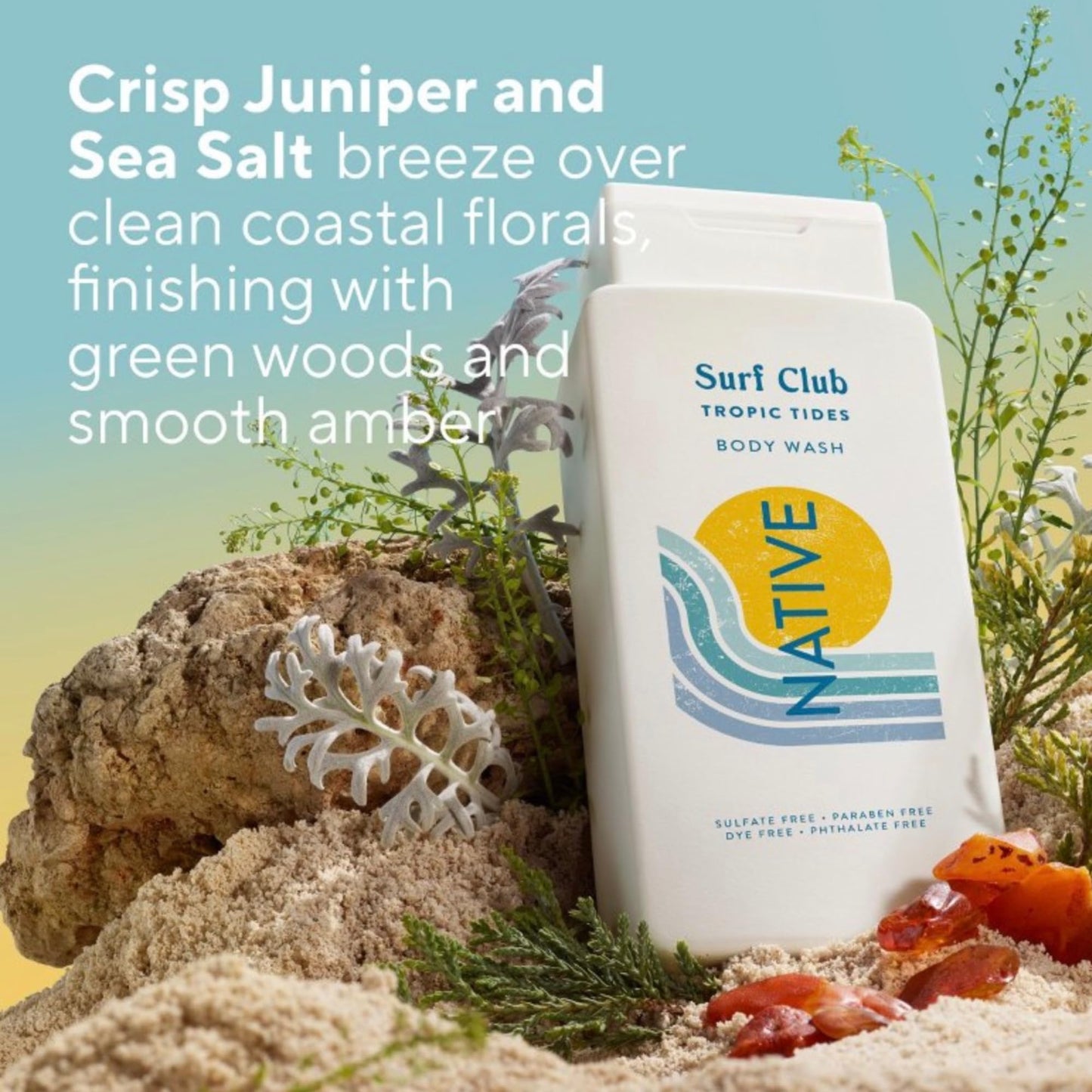 Native Surf Club Tropic Tides Body Wash, Crisp Juniper & Sea Salt Breeze, Sulfate Free, 18 fl oz, 2 Pack (Tropic Tides)