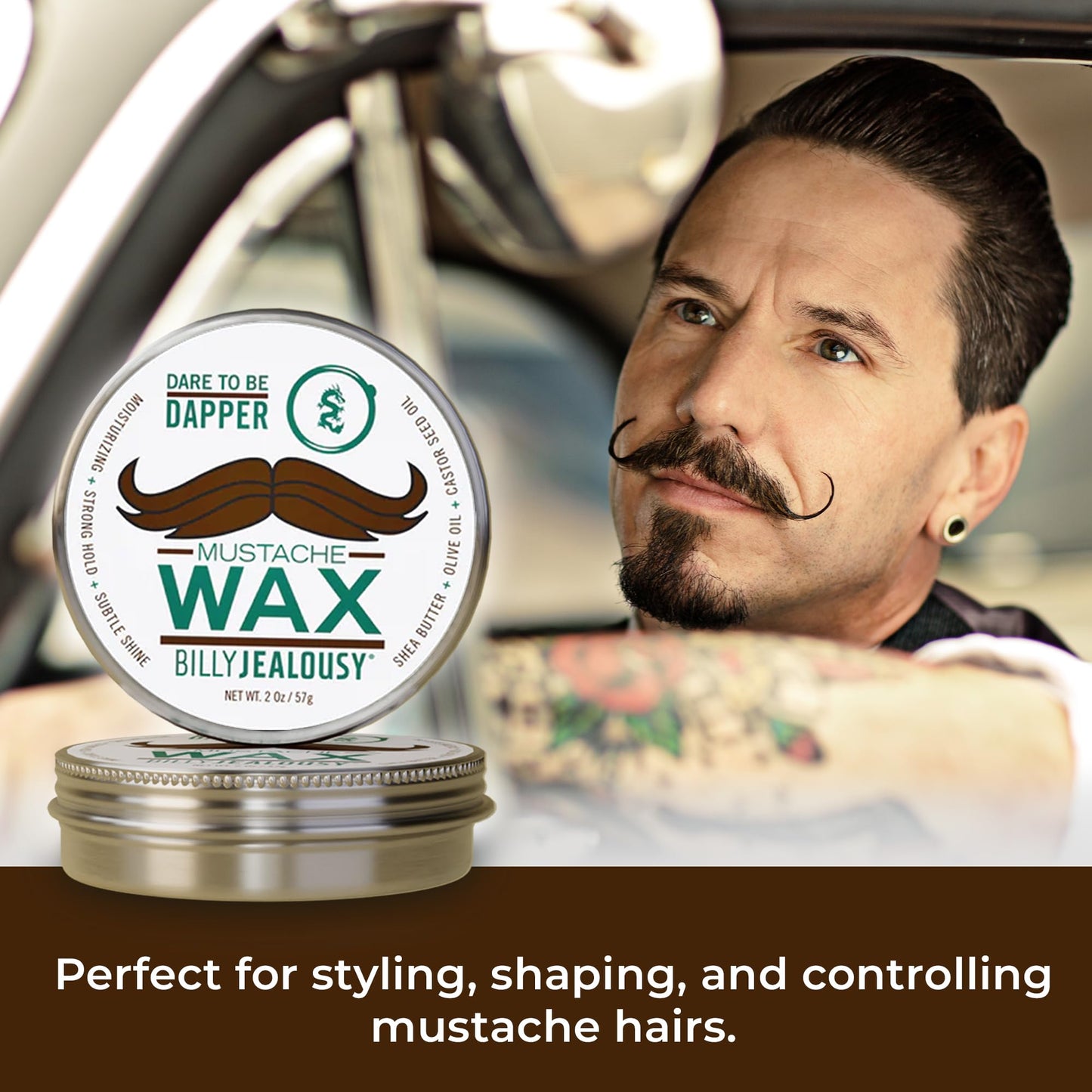 Billy Jealousy Bulletproof Strong Hold Mustache Wax, Conditioning Travel-Friendly Styling Product with Woodsy Lavender, Tropical Fruit, and Oak Moss