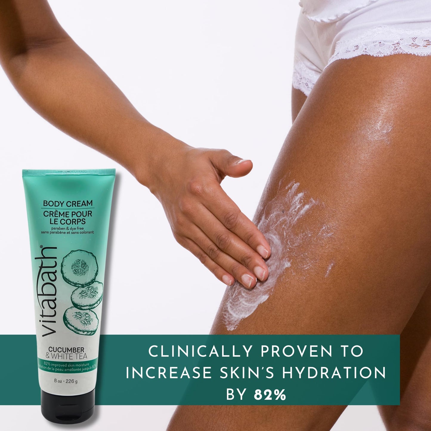 Vitabath Cucumber & White Tea Moisturizing Body Cream - Soothing Hydration Vitamin & Nutrient Skin Care - Replenishing All Over Dry Skin Lotion