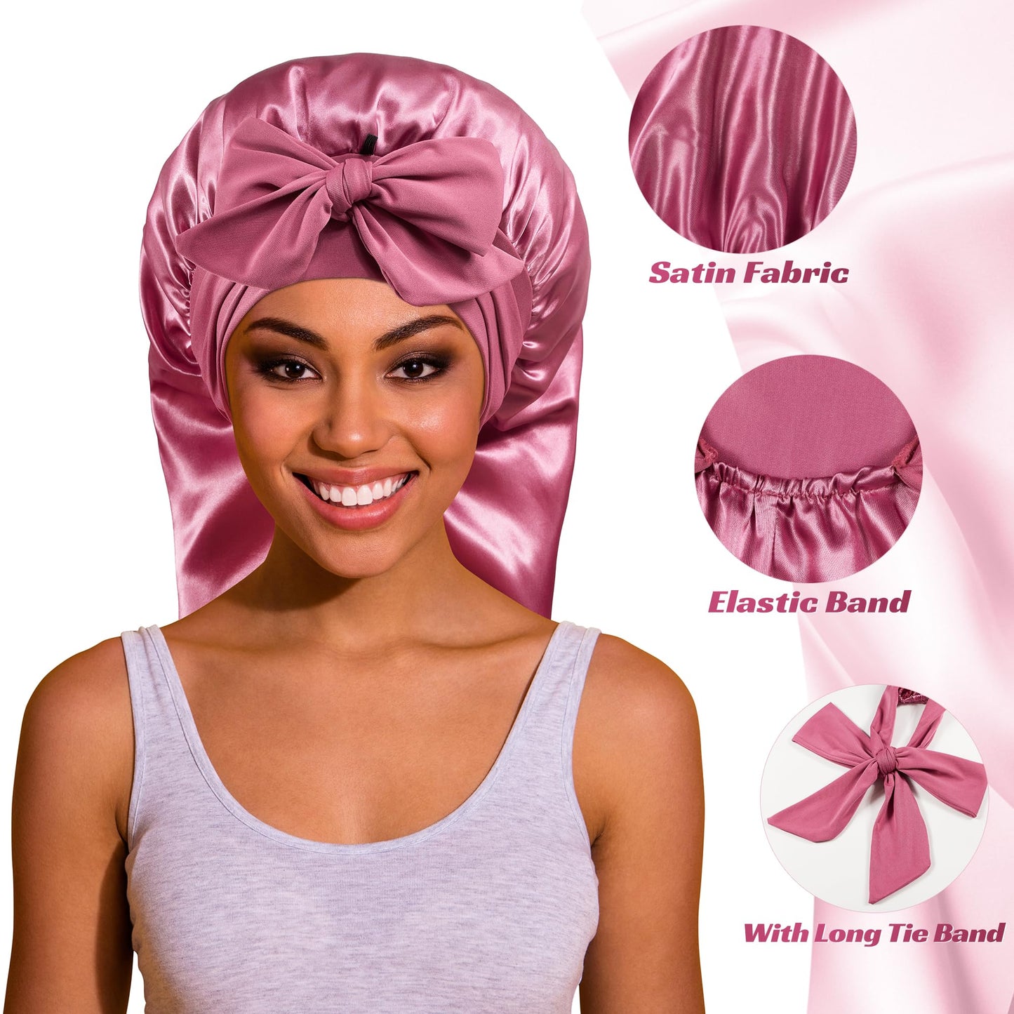 ROYBENS Long Bonnet Satin Hair Silk Bonnet for Sleeping Women, Silky Bonnets for Women with Tie Band, Sleep Cap for Braids Curly Hair Beauty and Personal Care ROYBENS
