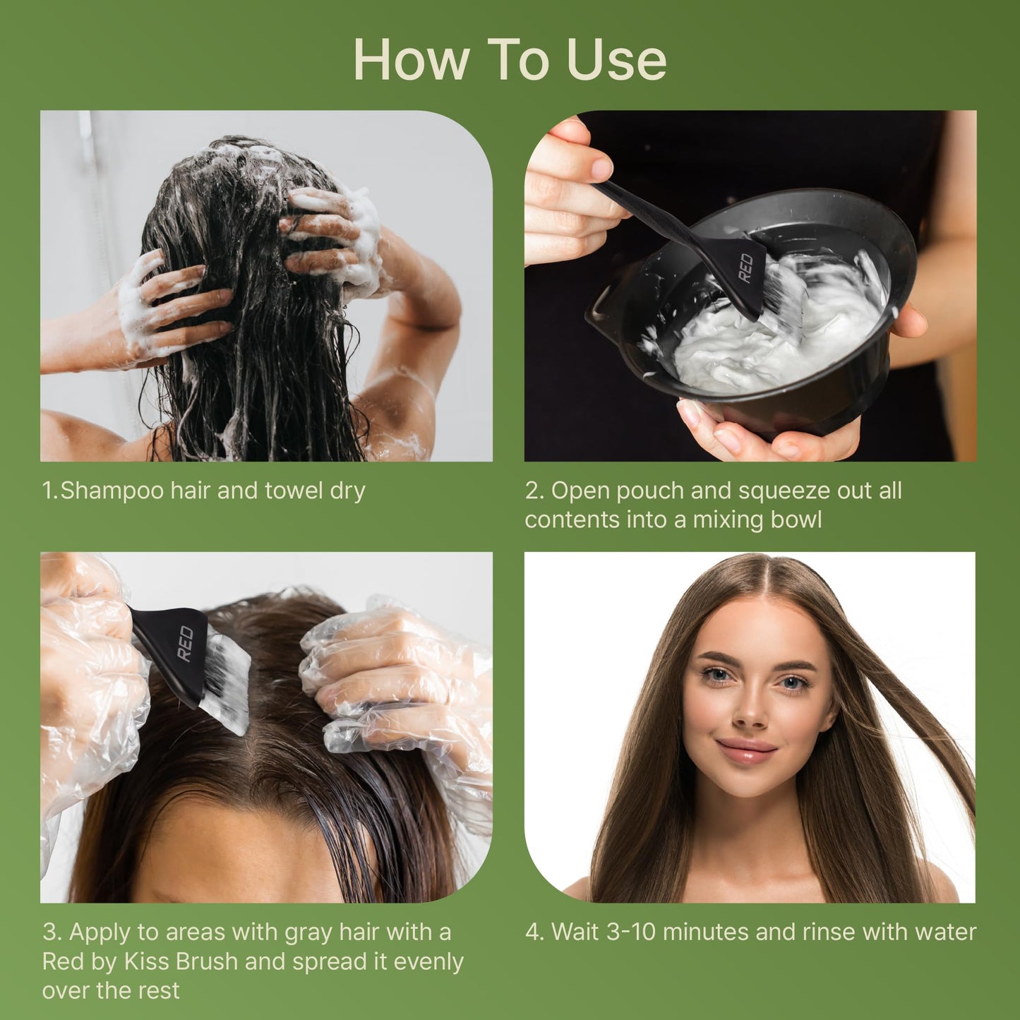 Red by Kiss Color Change Shampoo - Permanent Hair Color with 100% Gray Coverage, Quick 7-10 Minute Formula, No Tools Needed, Herbal Extracts, Includes