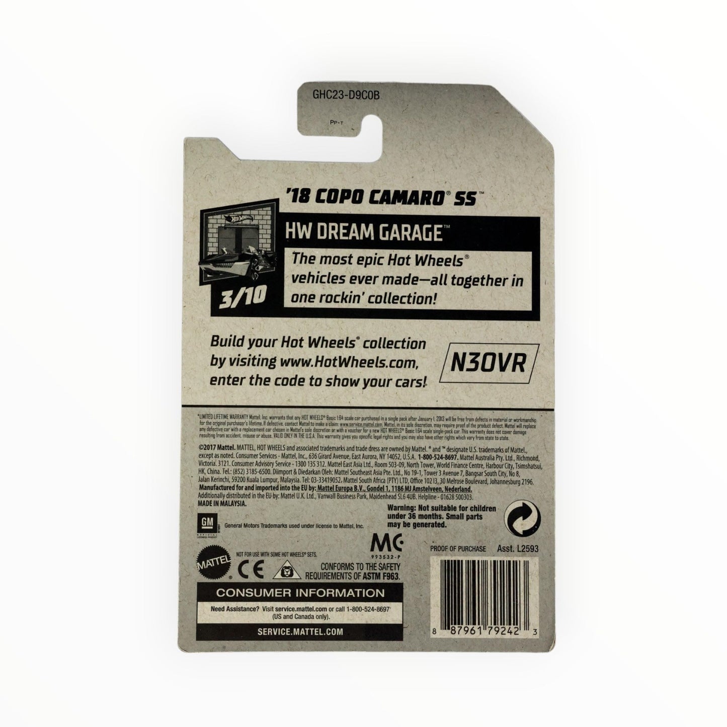 Hot Wheels 2020 Hw Dream Garage '18 Copo Camaro SS, 20/250 Silver