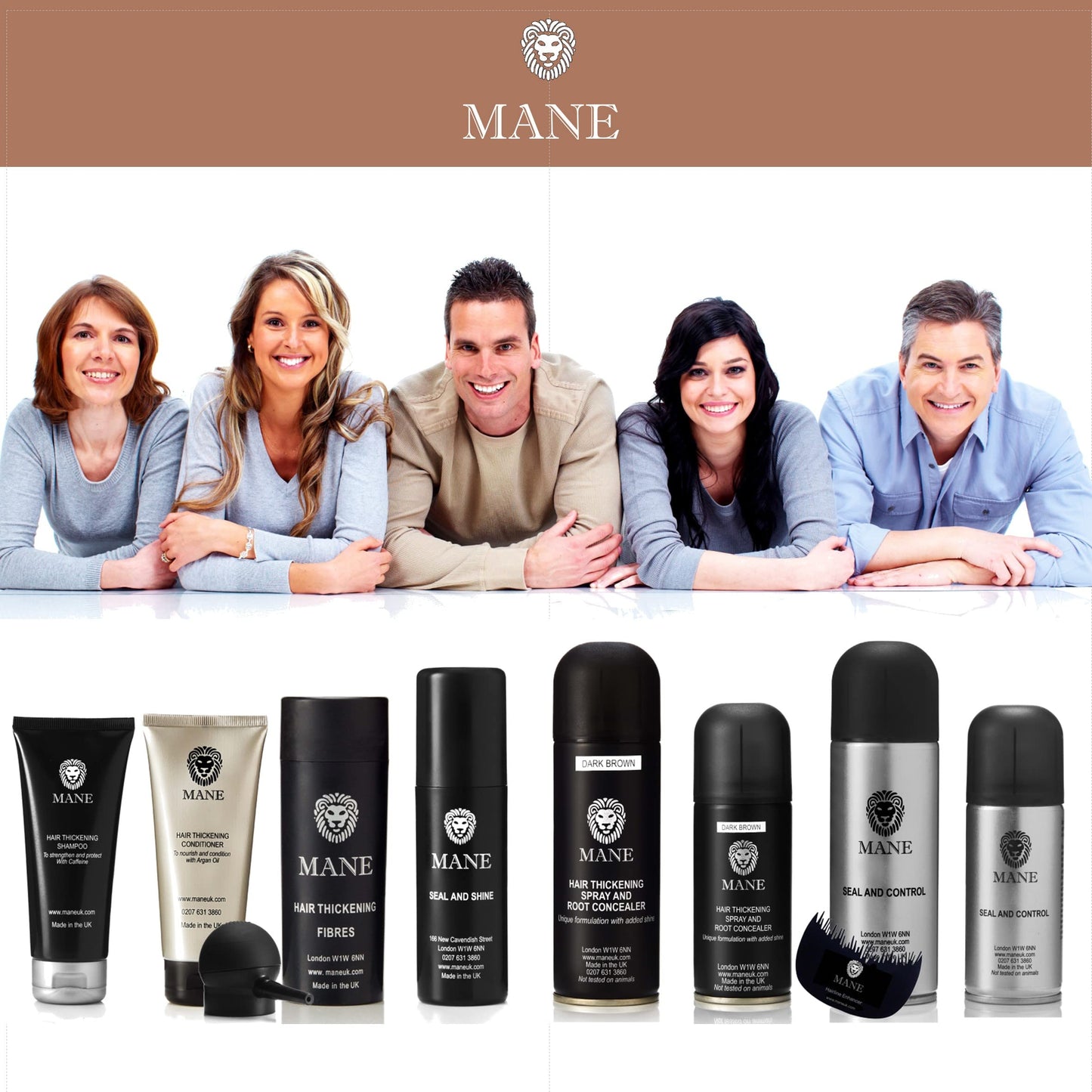 Mane Hair Thickener 200 ml with a Shampoo and Conditioner (Auburn)