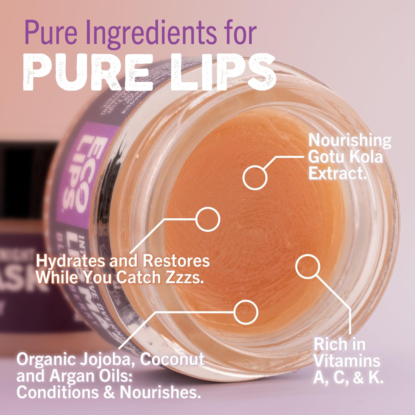 Eco Lips Daily Plumping Lip Mask with Hyaluronic Acid + Overnight Intensive Lip Mask with Gotu Kola 2-pack by Eco Lips 100% Natural. Made in USA