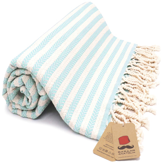 Bazaar Anatolia Turkish Beach Towel - 100% Cotton, Quick Dry, Sand Free Towel for Bathroom, Travel, Camping - Oversized 71x39 Inches - Arpa Mint