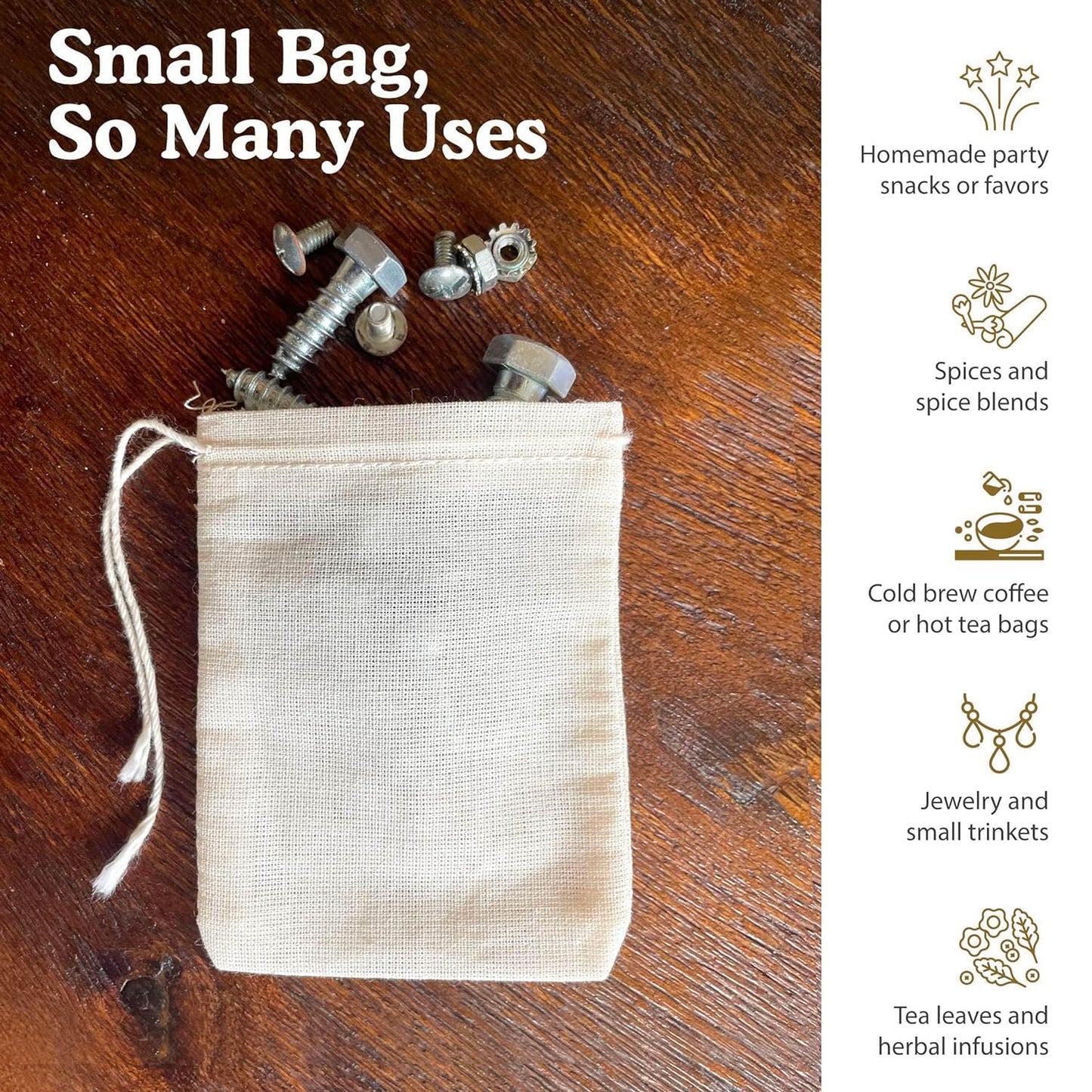 Regency Wraps 100% Cotton Drawstring Bag, Pouches for Enclosing Bulk Spices, Tea, Potpourri, and Jewelry, 100% Cotton Mini Bags, 3" x 4", Pack of 4…