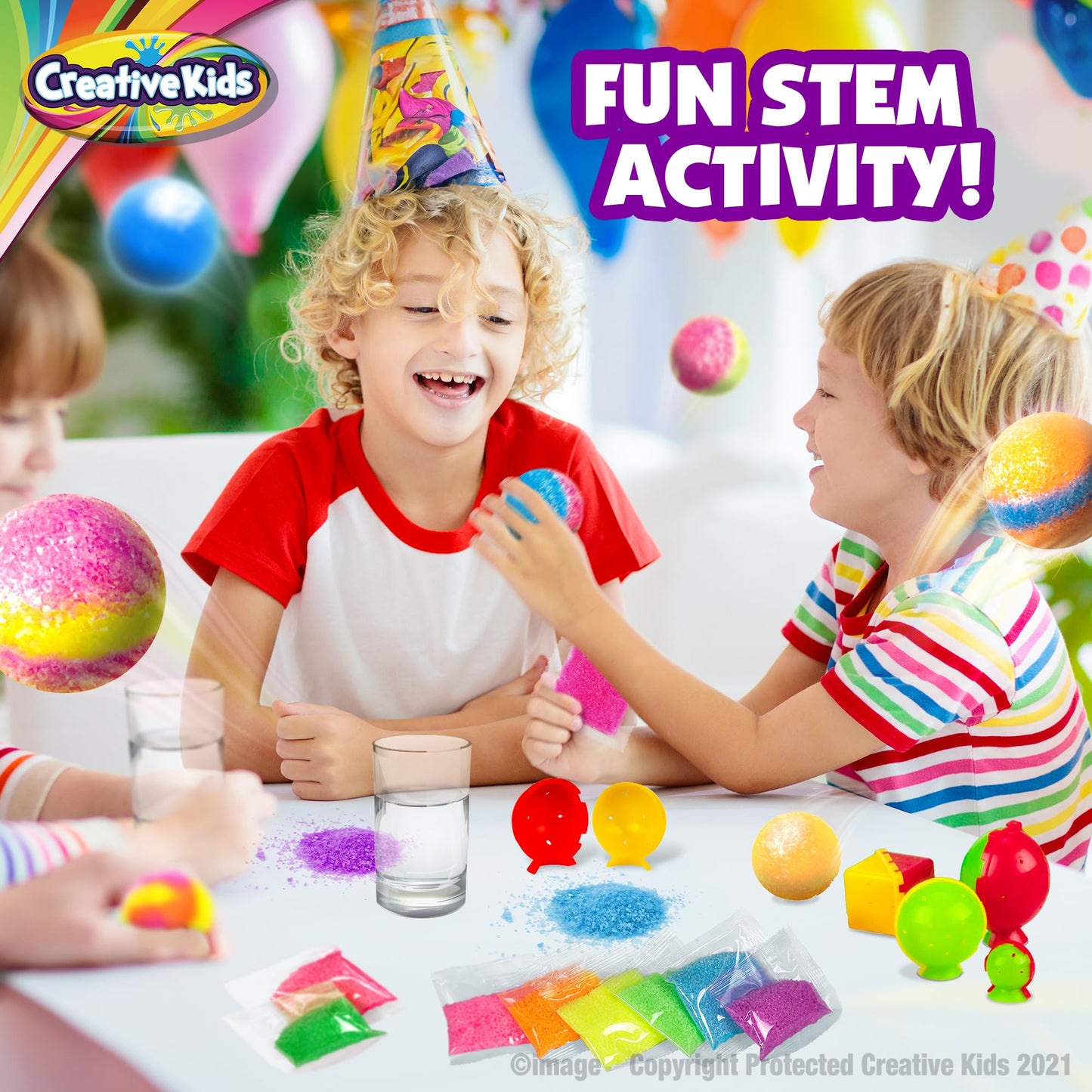 Creative Kids Magic Bouncy Balls Kit – DIY STEM Science Toy with 25 Colorful Crystal Powder Packs & 5 Molds – Makes Up to 43 Fun Bounce Balls for Kids
