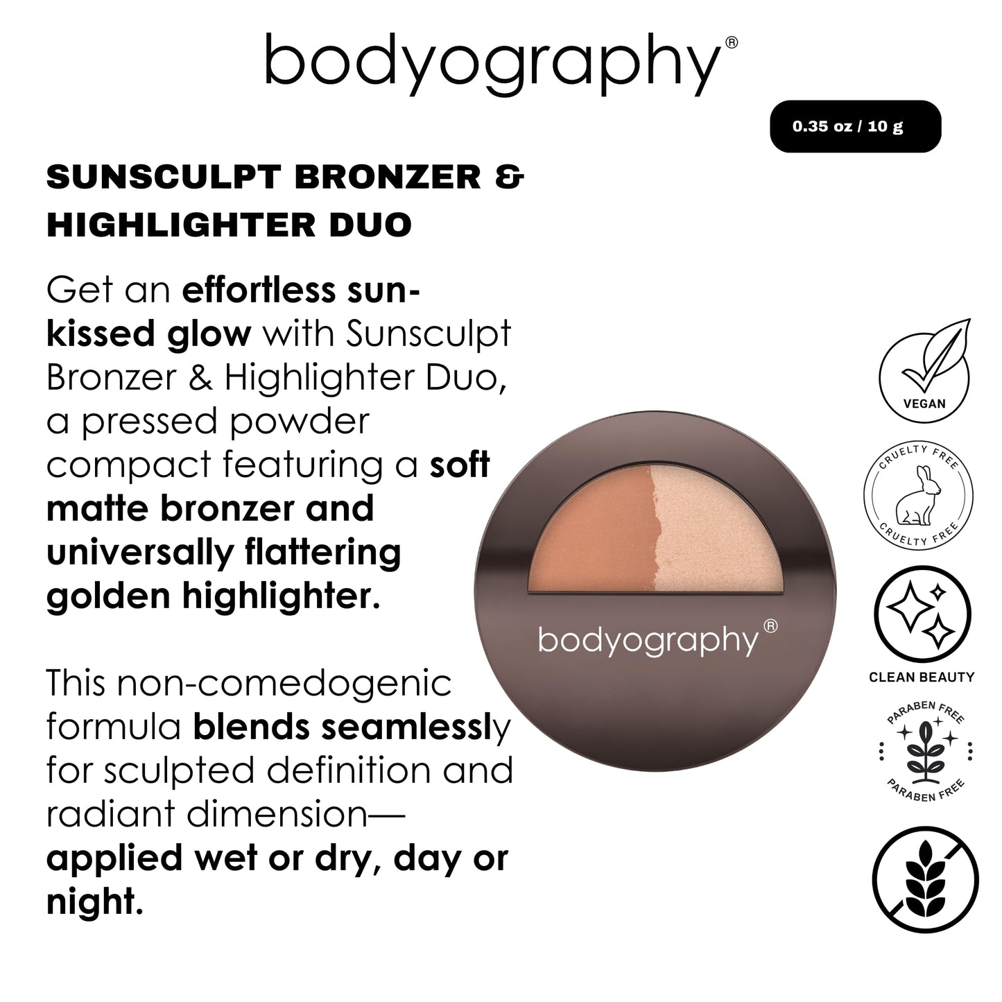 Bodyography Sunsculpt Bronzer & Highlighter Duo | Matte Bronzer & Golden Highlighter Compact | Silky, Buildable, Non-Comedogenic Powder for All Skin