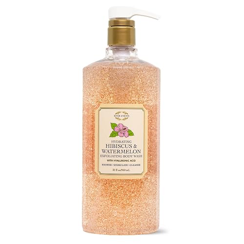 RIVER & ROWE Hibiscus & Watermelon Exfoliating Body Wash - Hydrating Daily Cleanser with Hyaluronic Acid for a Fresh & Comforting Skin Experience
