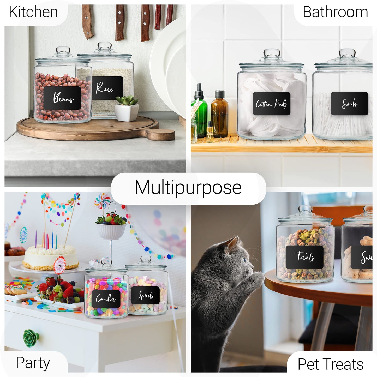 Le’raze 3pc Canister Sets for Kitchen Counter + Labels & Marker - Glass Cookie Jars with Airtight Lids - Food Storage Containers with Lids Airtight…