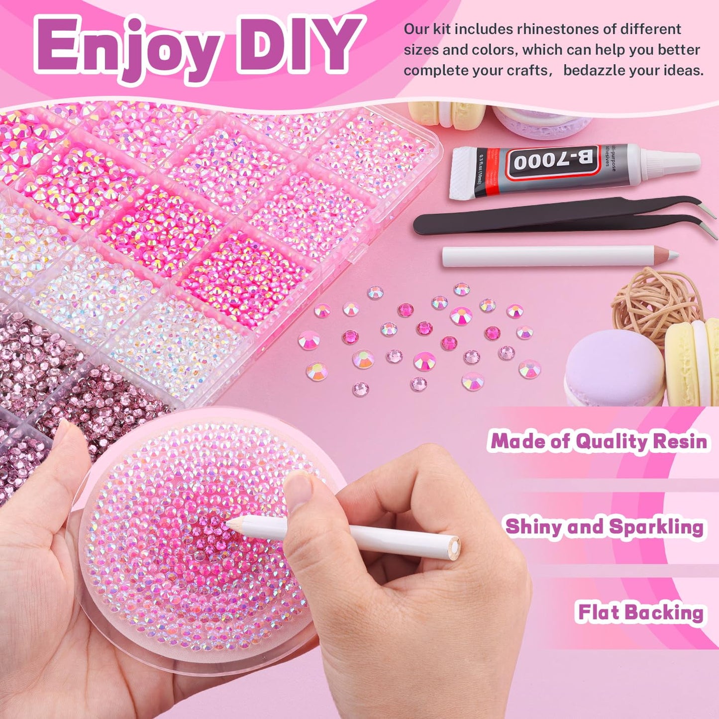 20000Pcs Pink Rhinestones for Bedazzling Kit with 3Pcs B7000 Jewelry Glue Beauty and Personal Care BELLEBOOST