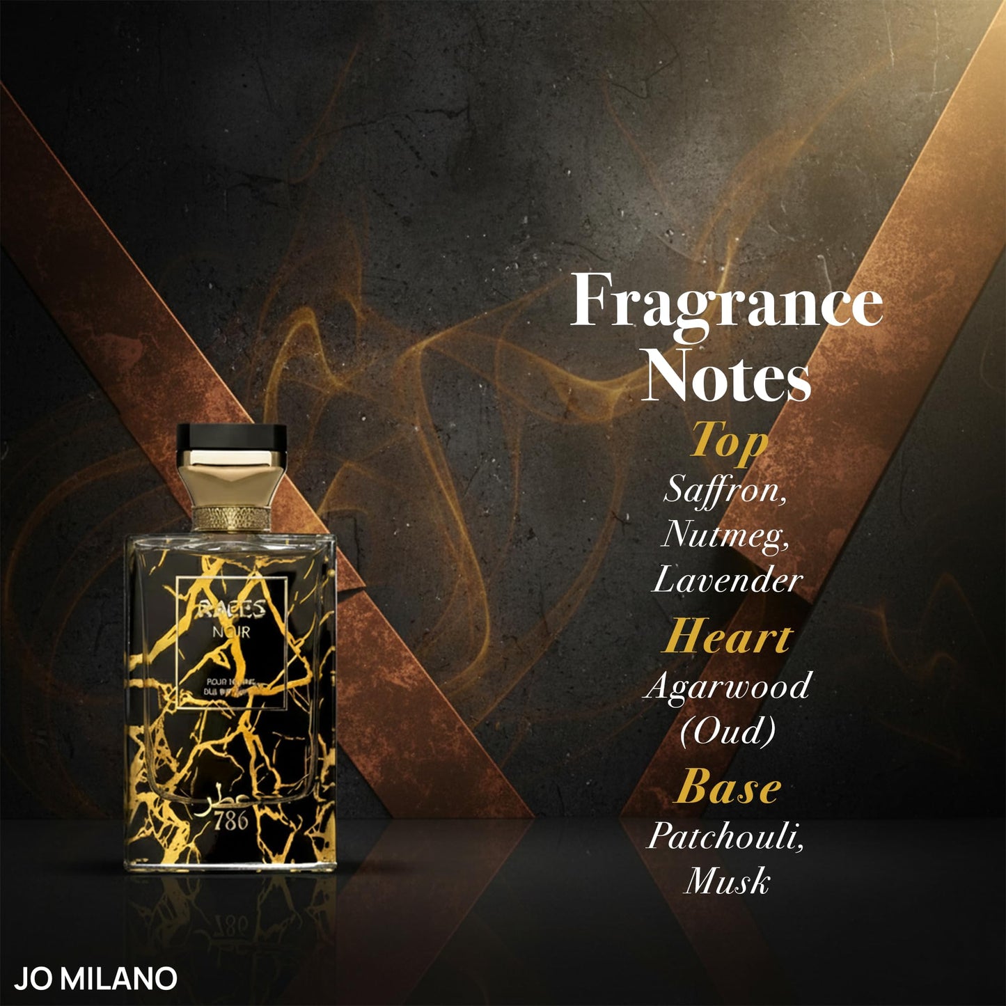 Jo Milano Raees Noir Eau De Parfum Spray | 3.4 oz (100ml) | Warm Spicy, Patchouli, Saffron, Oud Scent | Long Lasting Fragrance for Men