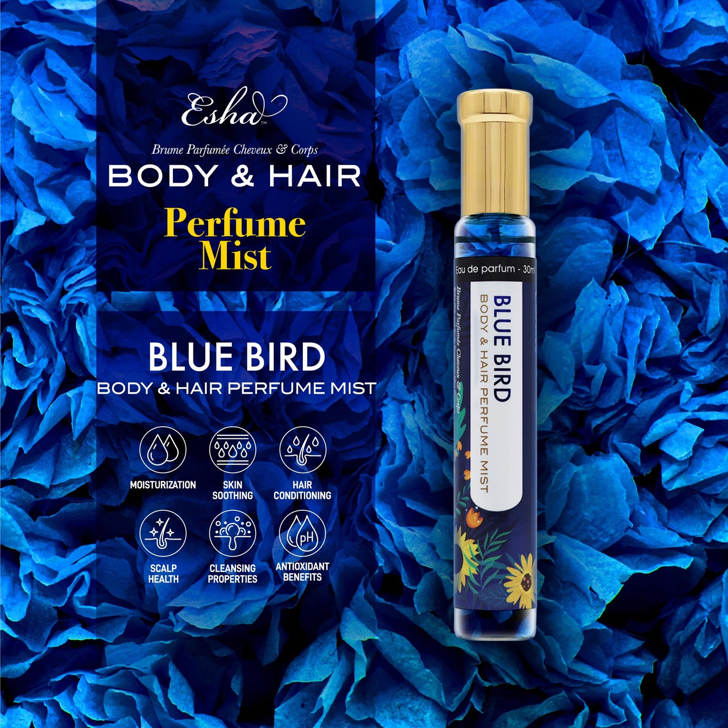 Esha Body & Hair Perfume Mist - Eau de Parfum for Women - Infused with Betaine - Juicy Orange, Pineapple, Mango with Musk and Vanilla - (BLUE BIRD) Beauty & Personal Care Esha