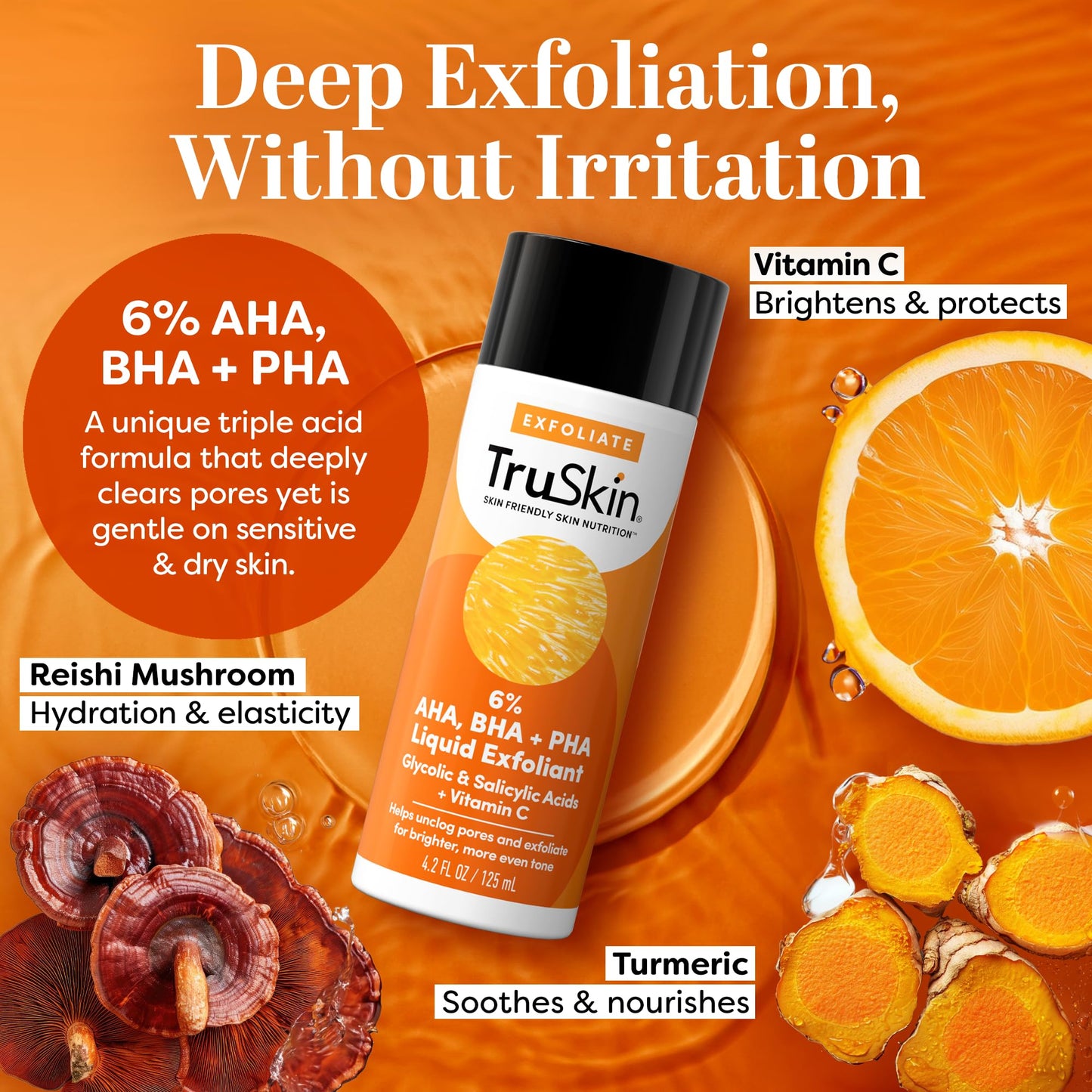 TruSkin BHA Liquid Exfoliant & Toner - PHA AHA BHA Gentle Exfoliator with Salicylic & Glycolic Acid, Vitamin C - Improve Appearance of Tone & Texture