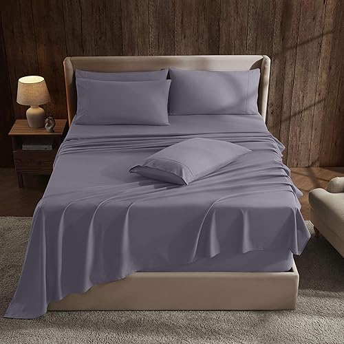 Hearth & Harbor Extra Deep Pocket Sheet Sets, Luxury Soft 6 Piece Bed Sheet Set Fits Mattress 18-24 Inches - Twin, Grayish Purple