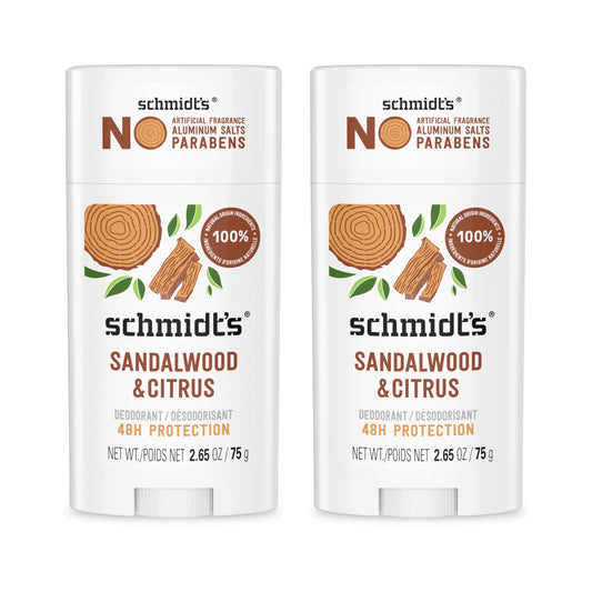 Schmidt's Aluminum-Free Vegan Deodorant Sandalwood & Citrus 2 Count for Women and Men, with 24 Hour Odor Protection, Natural Ingredients Beauty and Personal Care Schmidt's