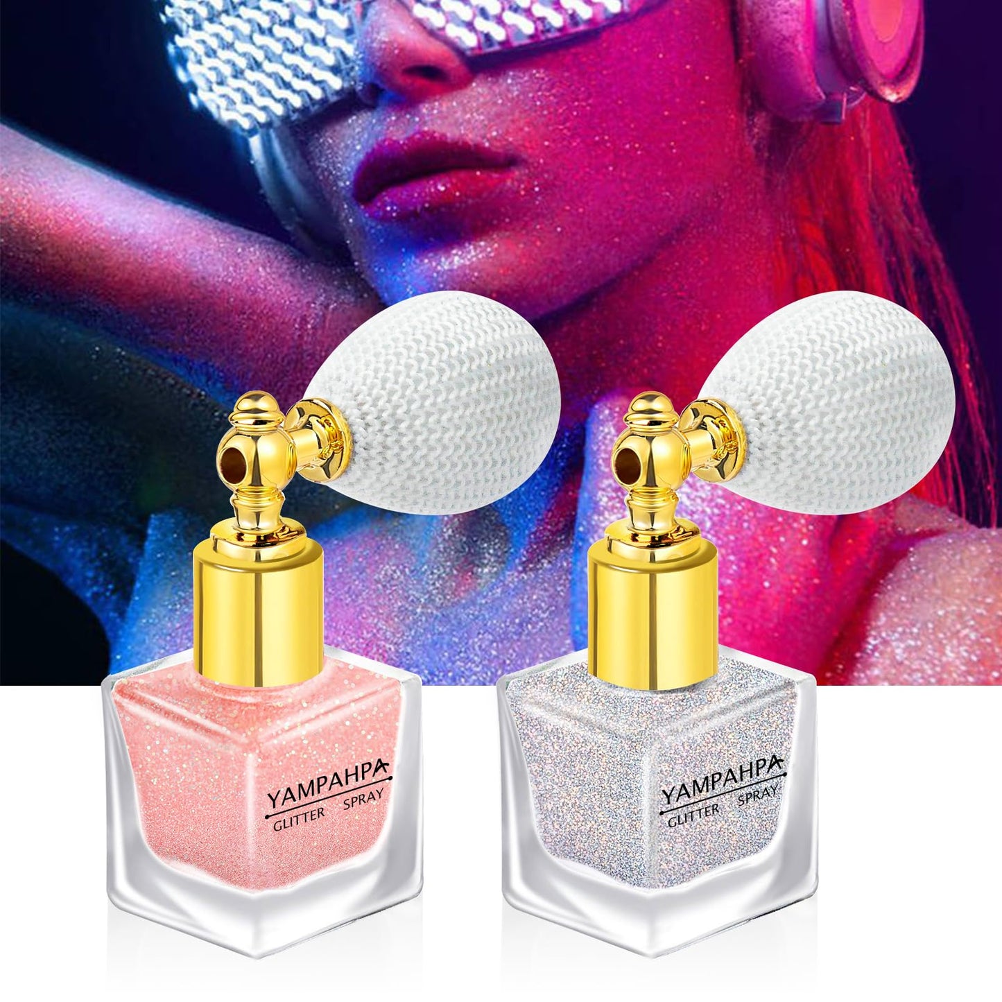 Body Glitter Spray, Pink Silver Glitter Spray for Hair and Body