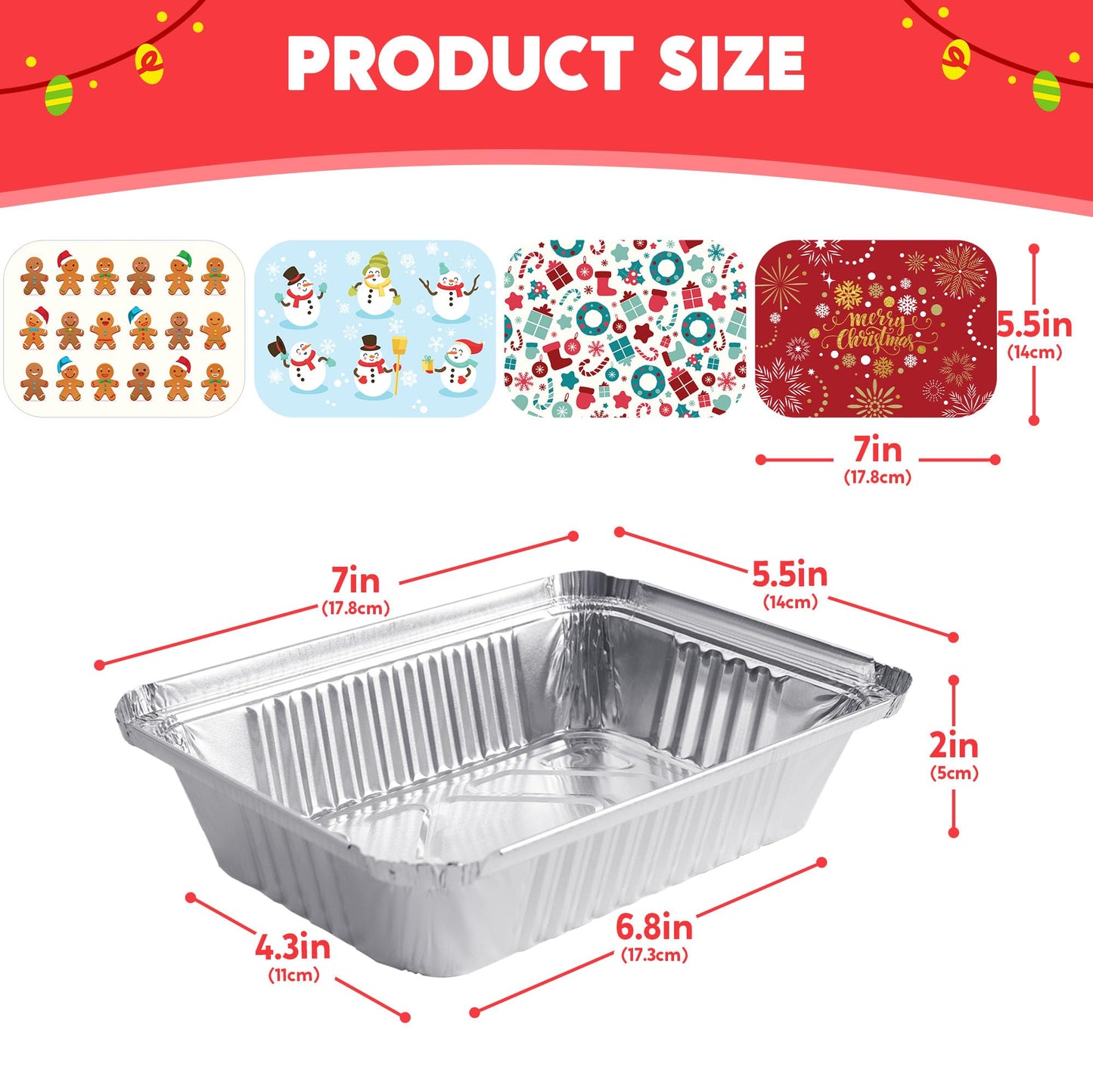 JOYIN 36 Pieces Christmas Foil Containers with Lid, 9 Holiday Designs, 7"x5.5"x2" Christmas Small Gift Bags Santa Sacks, for Holiday Leftovers Goodie…