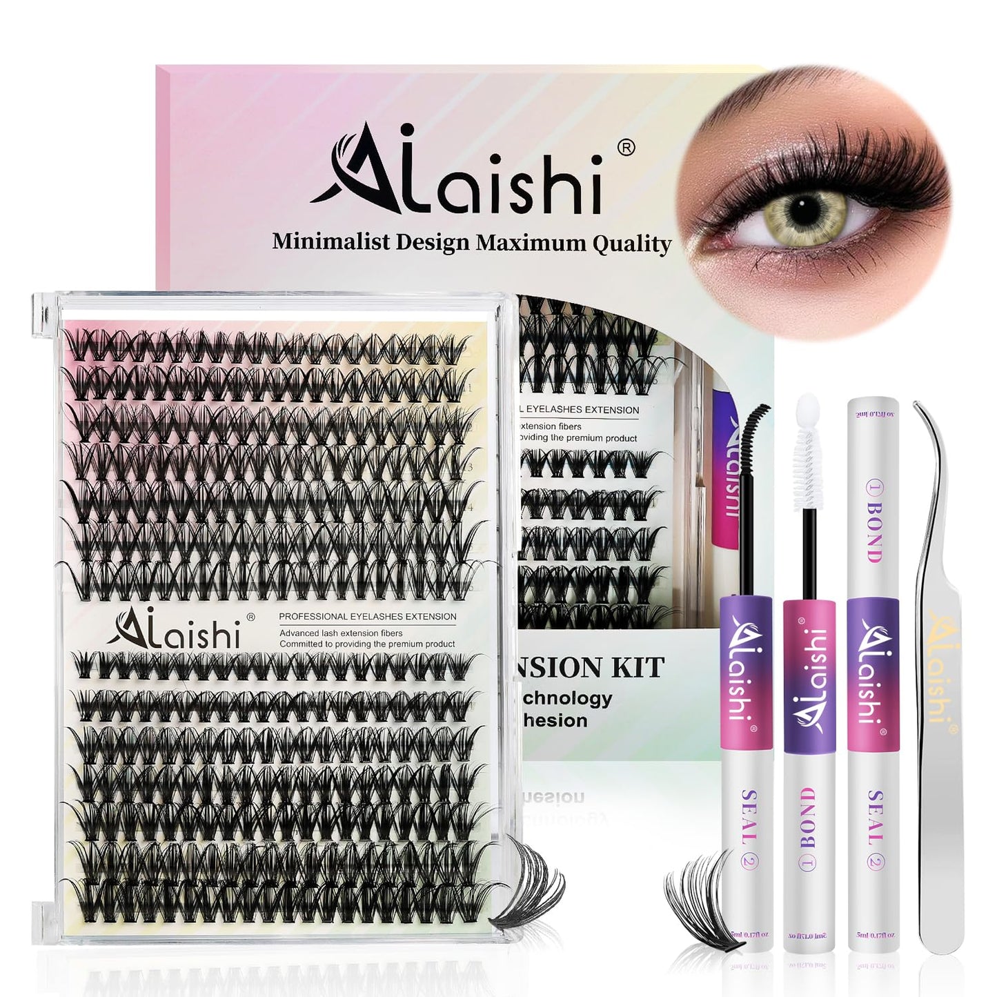 Lash Clusters Kit, DIY Cluster Eyelash Extensions 9‑16mm, 30D+40D, 280pcs, D Curl Natural Volume Lashes with Lash Bond and Seal, Tweezers-Waterproof Beauty and Personal Care AILAISHI