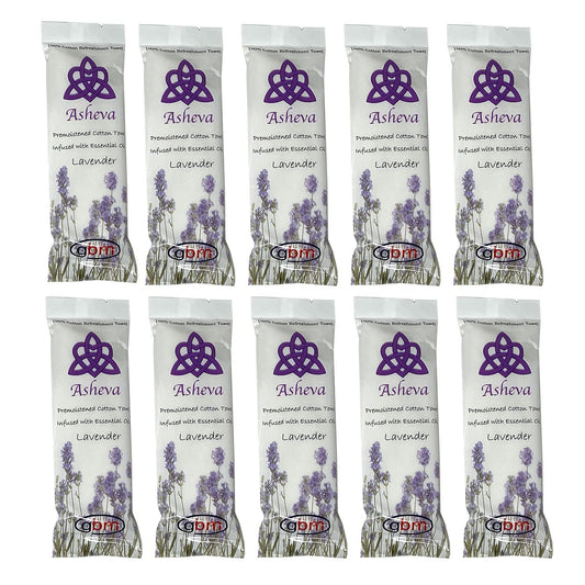Asheva 8" x 9" Individually Wrapped Oshibori Disposable Towels - Luxurious Moist Cotton Hot/Cold Refreshment Towel - Lavender, Lemon, or Tea Tree