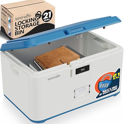SereneLife Locking Storage Container Bin - 21 Gallon Large Capacity - Stackable Storage Tote Deck Box - Tough Durable Plastic Household Organizer…