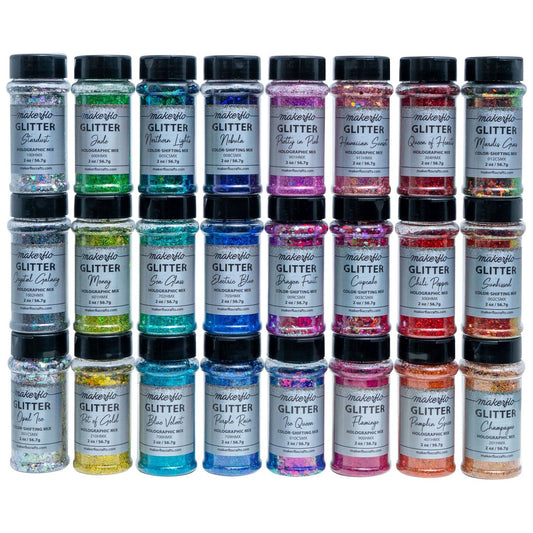 Makerflo Holographic Chunky Mix Glitter Variety Set. Iridescent Glitter for Resin Arts and Crafts, DIY Tumblers, Body Nail, Glitter for Any Crafts
