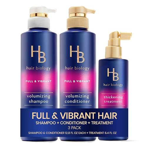 Hair Biology Full & Vibrant Set Including: Volumizing Shampoo (12.8 Fl Oz), Conditioner (12.8 Fl Oz) & Thickening Treatment (6.4 Fl Oz), for Thin or