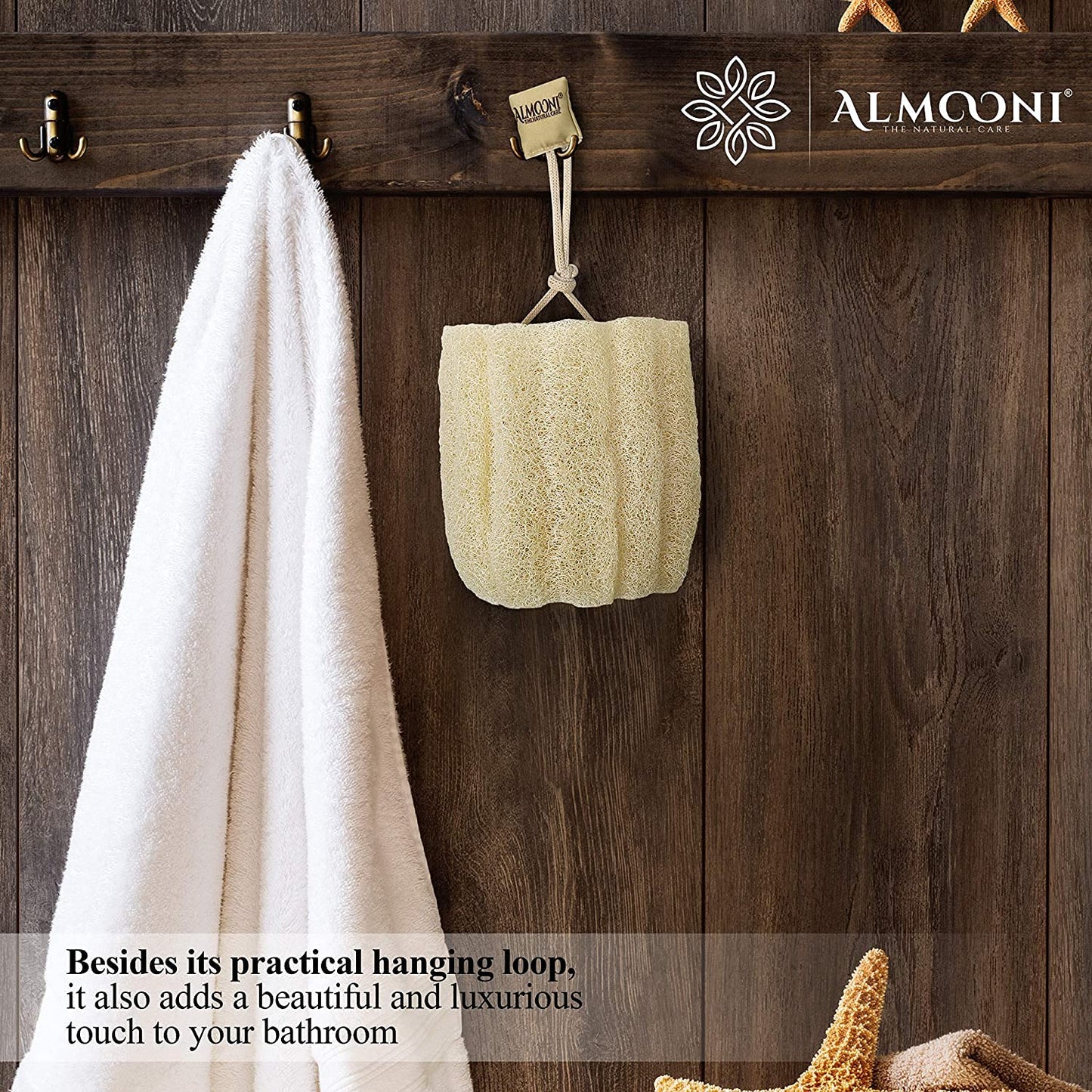 Almooni Natural Loofah Exfoliating Body Scrubber for Men and Women, Real Round Egyptian Loofah Sponge with Consistent Scrub Texture, Large Natural Beauty and Personal Care ALMOONI