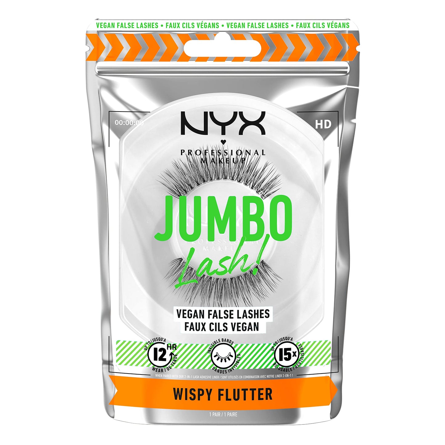 NYX PROFESSIONAL MAKEUP Jumbo Lash! Vegan False Eyelashes, Up to 12HR Wear, Reusable Fake Lashes - Wispy Flutter