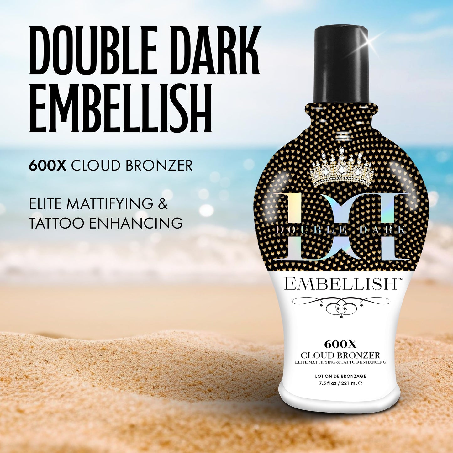 Brown Sugar Embellish Cloud Bronzer Tanning Lotion, 600X Double Dark Cloud Bronzer with Mattifying Complex, Copper Peptide & Hyaluronic Acid, 7.5 Fl