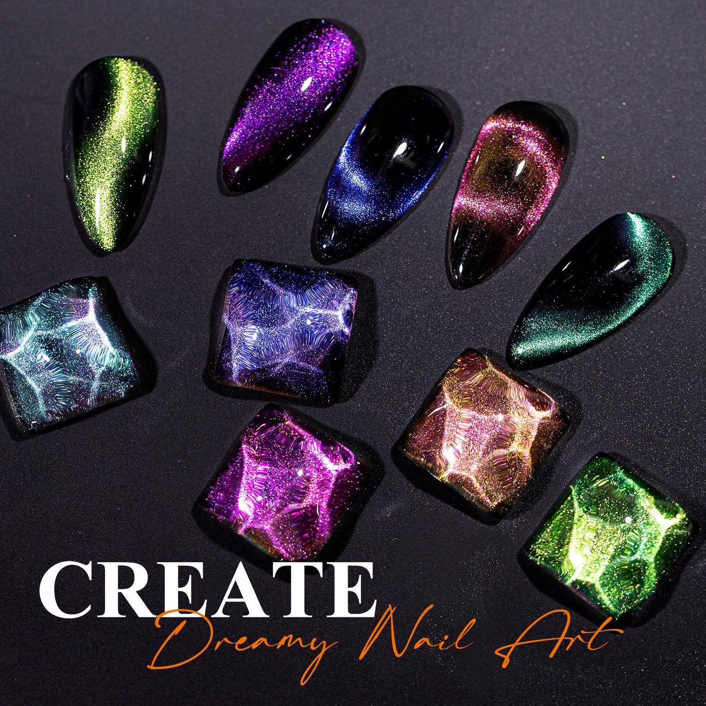 MIZHSE 9D Cat Eye Gel Nail Polish, Magnetic Cat Eye Gel Polish Set, 10ml*6 with 2 Magnets, Classic Colors Chameleon Magic Galaxy Effect Soak off Nail