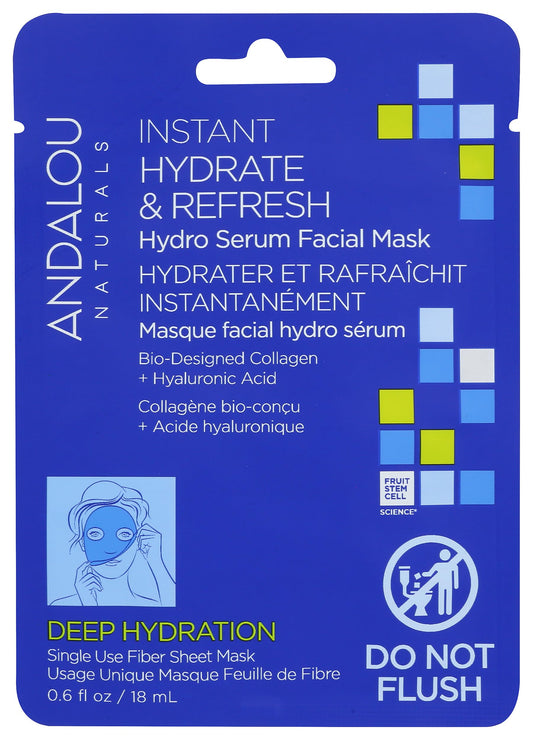 Andalou Naturals Deep Hydration Instant Hydrate & Refresh Sheet Mask, 6 OZ