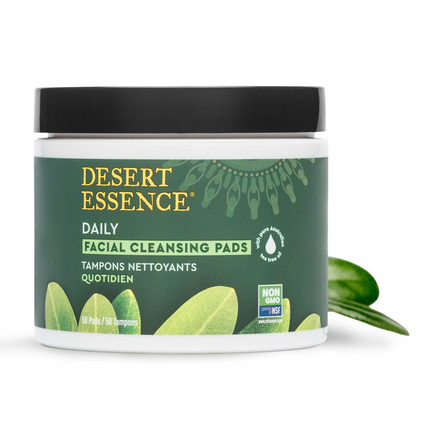 Desert Essene Daily Facial Cleansing Pads with Pure Australian Tea Tree, Witch Hazel, Calendula & Chamomile - Reduce Oil, Minimize Pores - Plant-Based