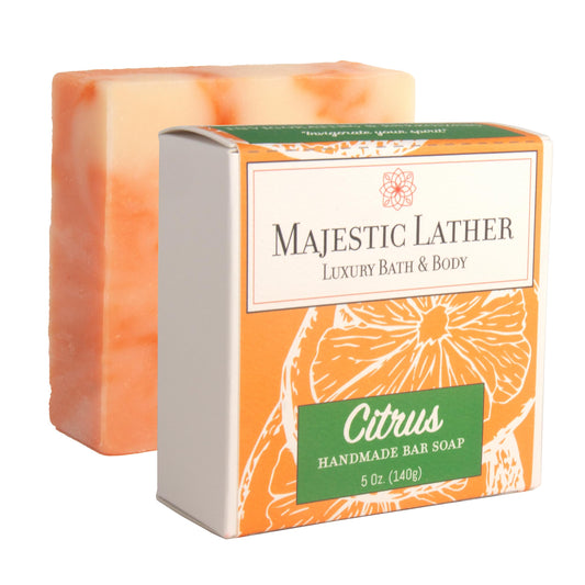 Majestic Lather Citrus Luxury Bar Soap for Face & Body. Invigorating & Energizing.Natural Cold Process. Handmade in the USA. For All Skin Types Beauty & Personal Care Majestic Lather