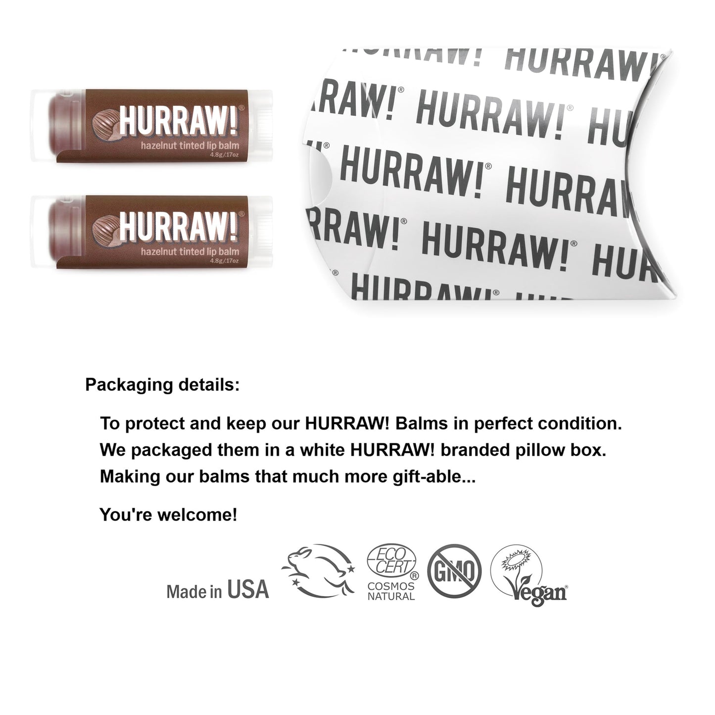Hurraw! Hazelnut Tinted Lip Balm, 2 Pack: (Sheer Brown Tint) Organic, Certified Vegan, Cruelty and Gluten Free. Non-GMO, 100% Natural Ingredients.