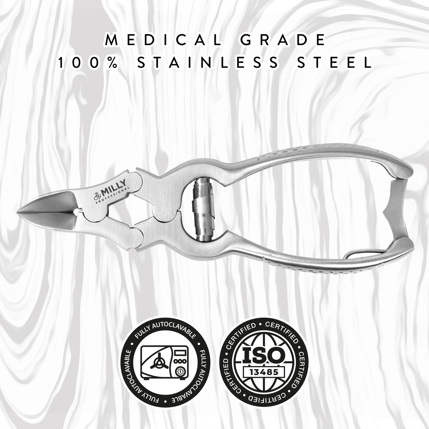 By MILLY High Carbon Steel Professional Nail Clippers for Seniors & Podiatrist Toenail Clippers | Hammer Forged to Trim Thick or Hard Toenails | Heavy