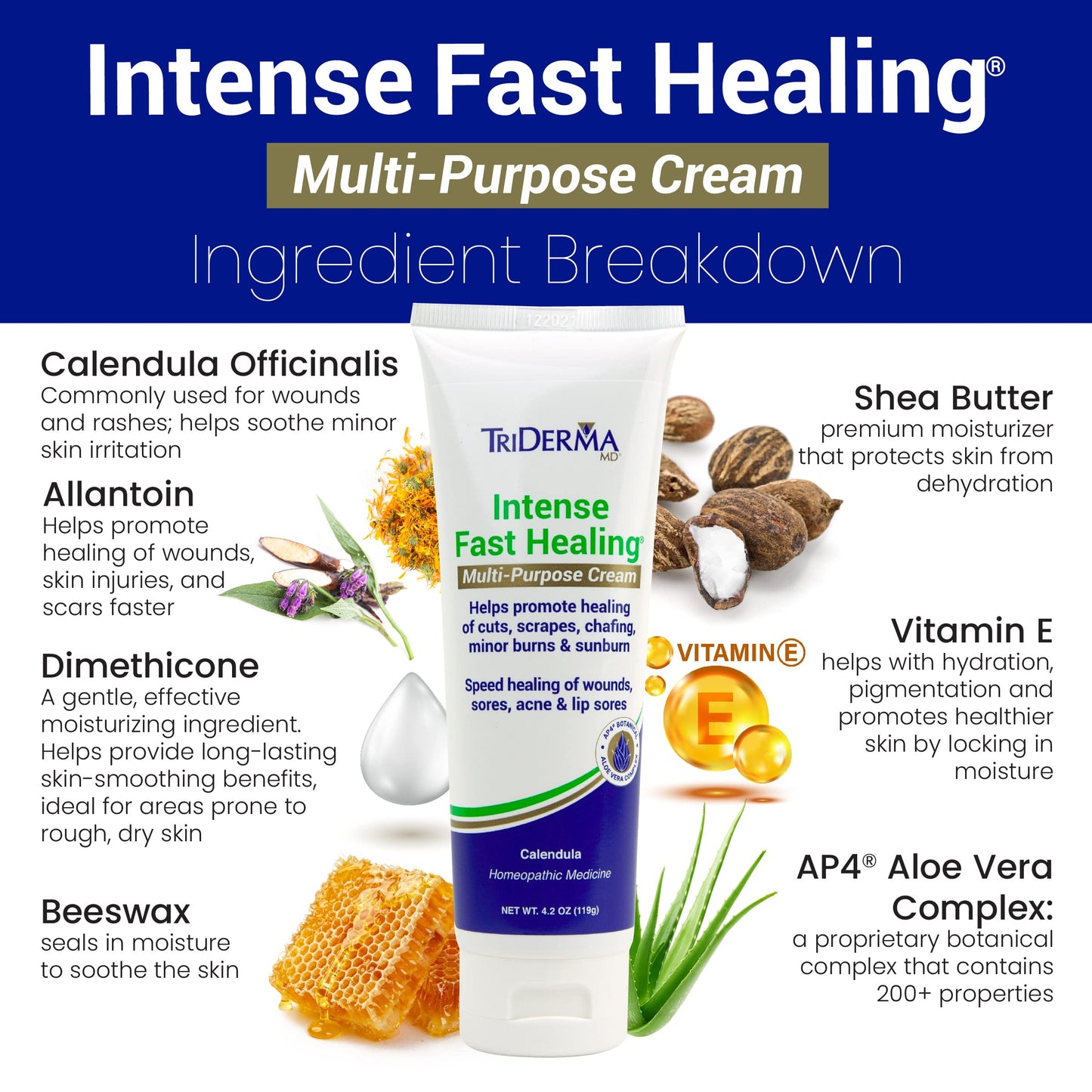 TriDerma Intense Fast Skin Healing Cream for Hard-to-Heal Skin Irritations, Sores, Rashes, Dry, Cracked Hands, Cuts, Chafing, Burns, Scrapes - First