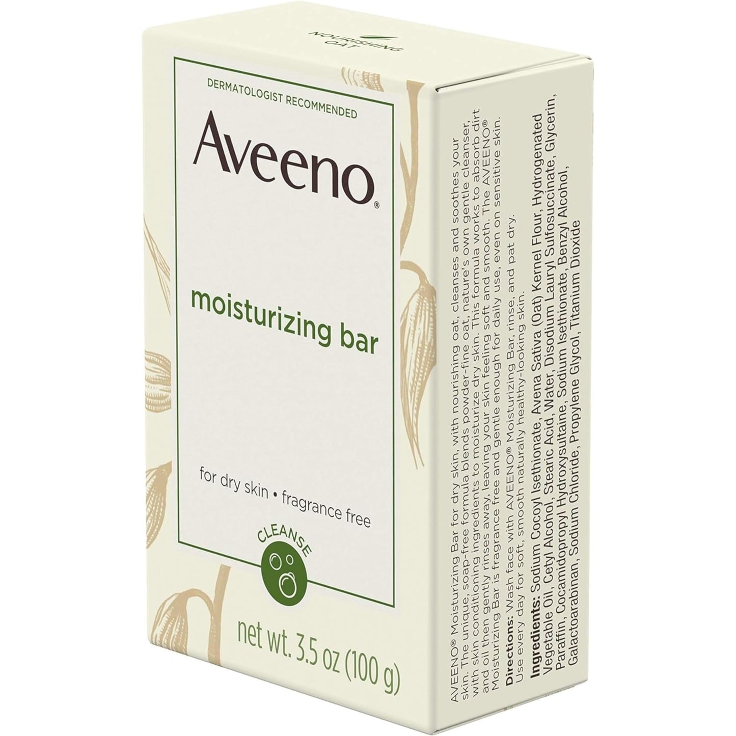 Aveeno Gentle Moisturizing Bar Facial Cleanser with Nourishing Oat for Dry Skin, Fragrance-free, Dye-Free, & Soap-Free, 3.5 oz (Pack of 4)