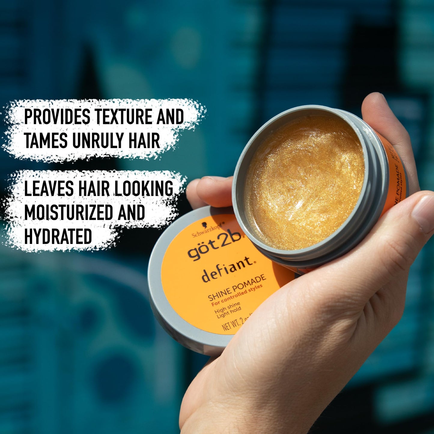 got2b Defiant Shine Pomade, 2 Fl Oz, High Shine Hair Styling Pomade for Men and Women, Creates Texture, Control & Light Hold, Tames Unruly Hair