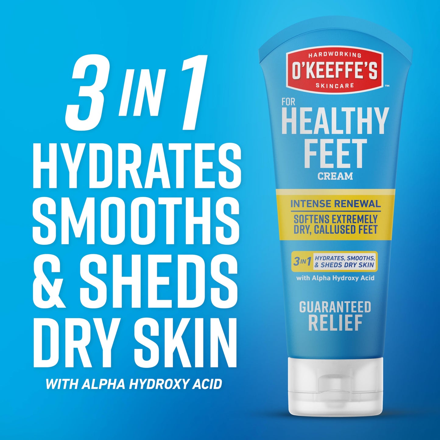 O'Keeffe's for Healthy Feet Intense Renewal Cream with Urea & Alpha Hydroxy Acid - 3 oz Tube (1 Pack) - Chemically Exfoliates and Softens Extremely Beauty & Personal Care O'Keeffe's