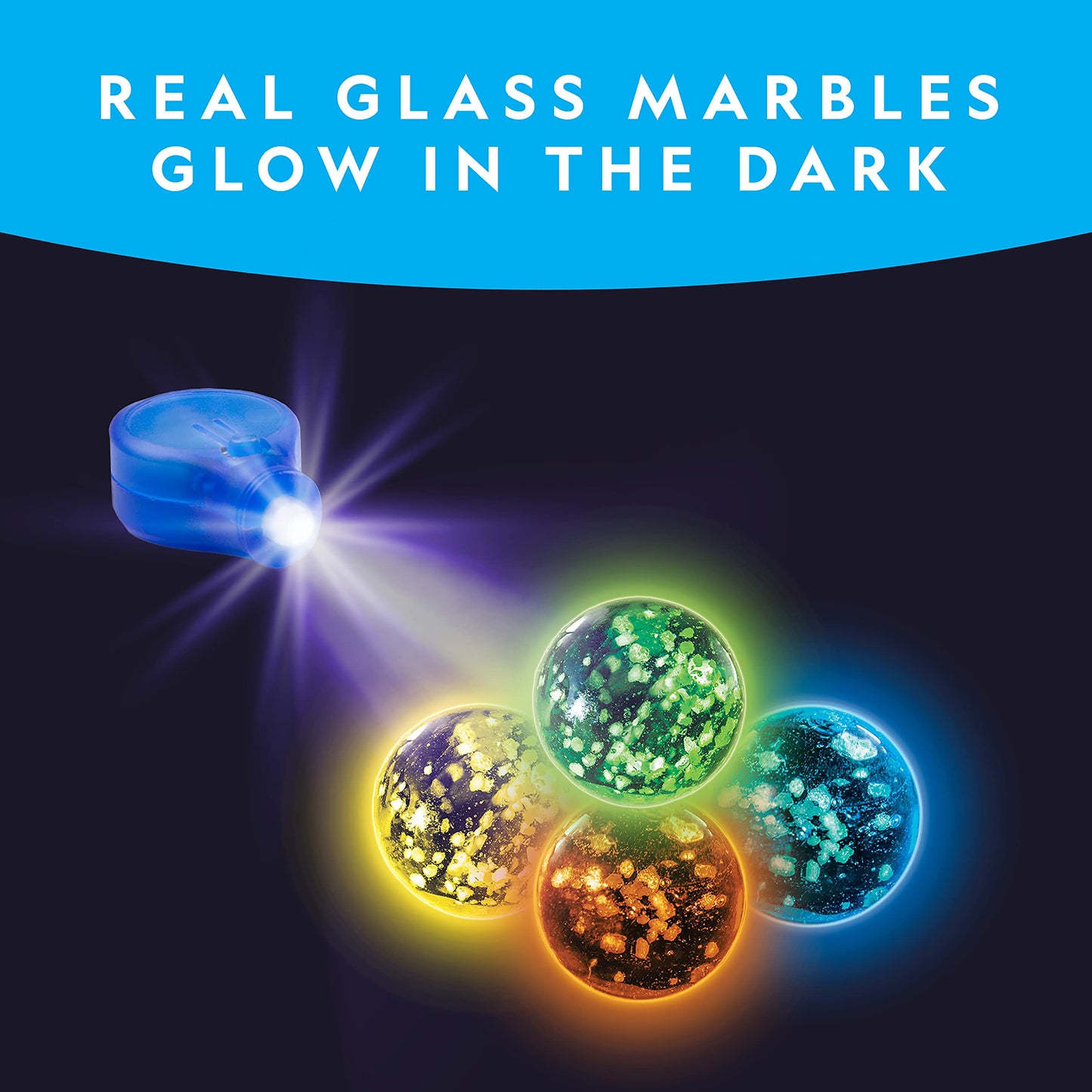 NATIONAL GEOGRAPHIC Glowing Marble Run Set – 15 Glow-in-the-Dark Glass Marbles, Storage Bag & STEM Building Toy for Kids (Amazon Exclusive)
